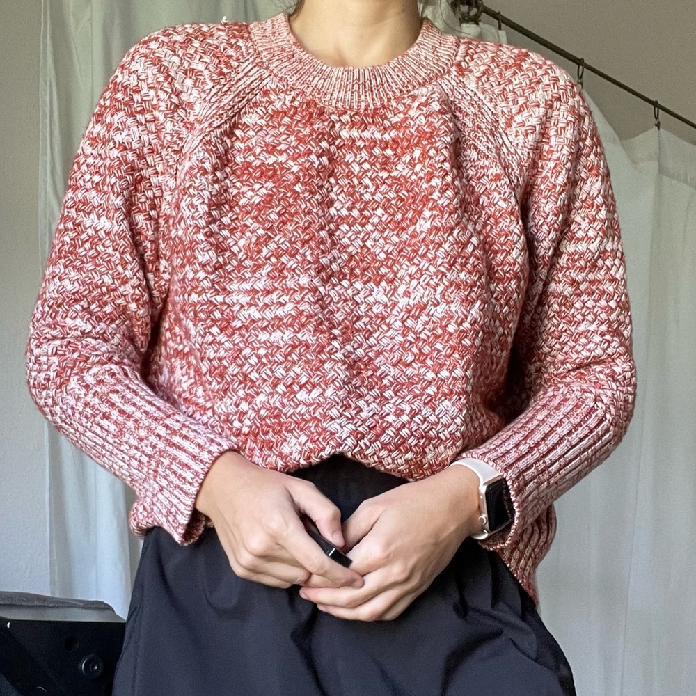 💛Universal Thread Burnt Orange and White Chunky Knit Like Sweater XL
